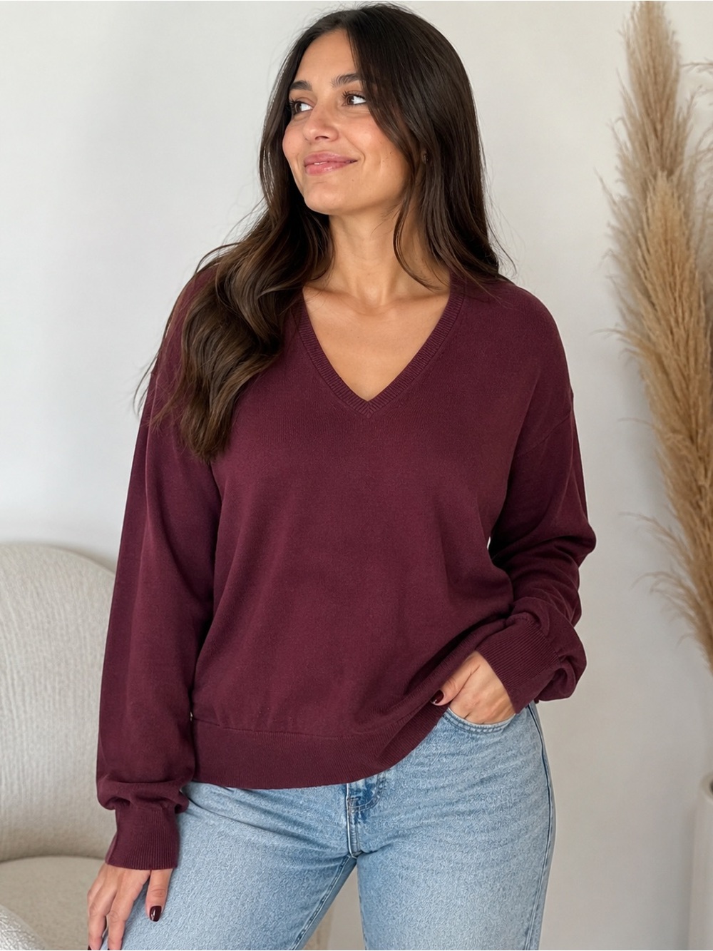 banana republic vneck burgundy sweater